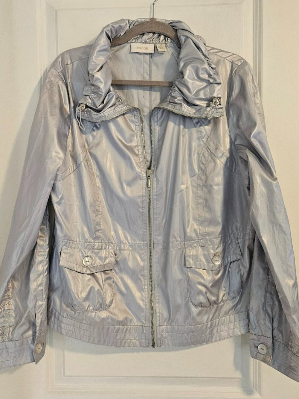 Chico’s Lavender Shimmer Jacket | Lightweight Zip Front | Size 2 (Large)